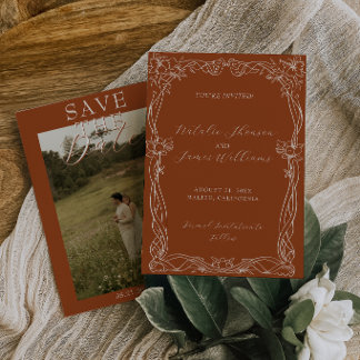 Save The Date Mariage Photo Romantique Bohème Orange Brûlé Éléga