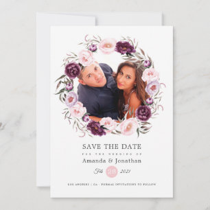 Save The Date Mariage photo rose et velours profond