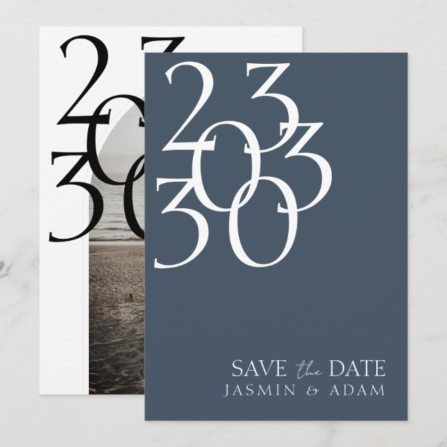 Save The Date Mariage photo Royal Bleu Chic (Devant / Derrière)