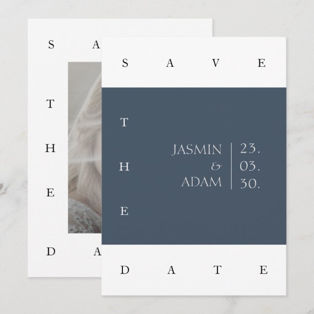 Save The Date Mariage photo Royal Blue Opulence Minimal (Devant / Derrière)