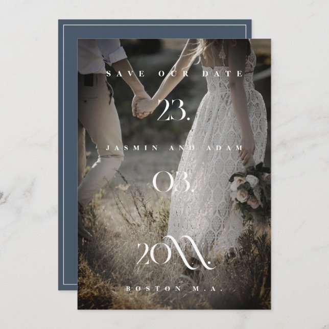 Save The Date Mariage photo Royal Blue Opulence Minimal (Devant / Derrière)