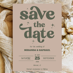 Save The Date Mariage Photo Rust & Vert Retro Gras