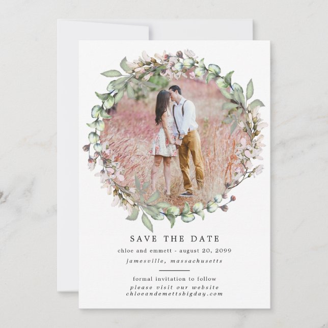 Save The Date Mariage photo Rustique Boho Botanique (Devant)