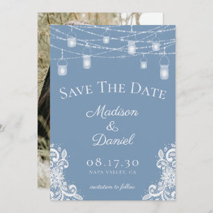 Save The Date Mariage photo Rustique Dusty Blue Lights
