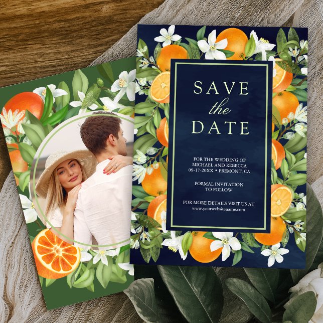 Save The Date Mariage photo Rustique Tangerine Citrus Orange Nav (Créateur téléchargé)
