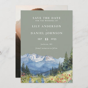 Save The Date Mariage photo Sage Green Watercolor Mountain