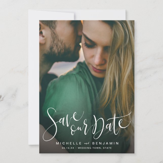 Save The Date Mariage photo script moderne enregistrer la date (Devant)