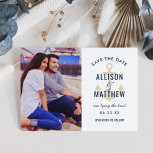 Save The Date Mariage photo sépia d'ancre nautique