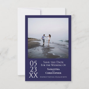 Save The Date Mariage photo simple bleu moderne minimaliste
