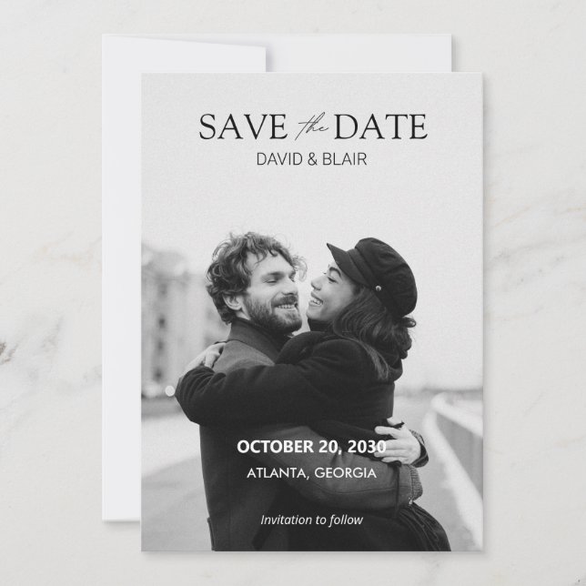 Save The Date Mariage photo simple moderne noir et blanc  (Devant)