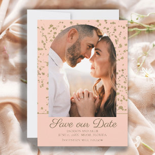 Save The Date Mariage Photo sous dôme arche Paillettes Or Rose