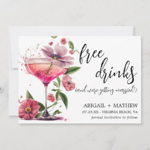 Save The Date Mariage Photo Tendance Cocktail Floral Rose Drôle