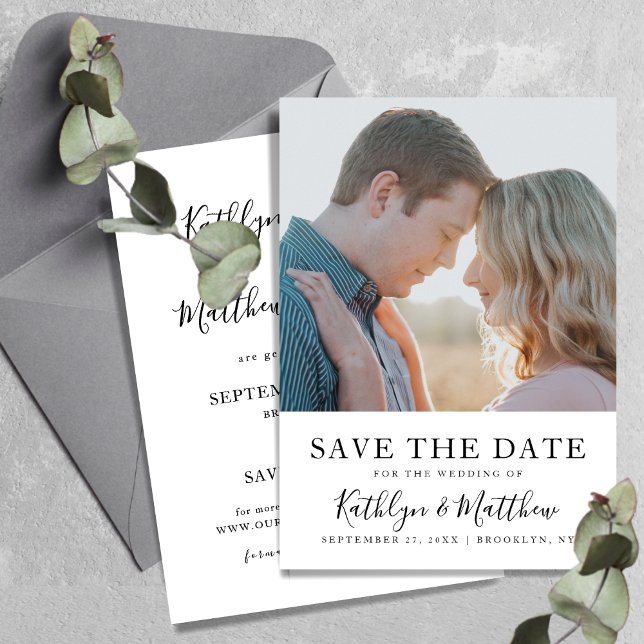 Save The Date Mariage Photo Typographie Moderne Blanc Naturel (Créateur téléchargé)