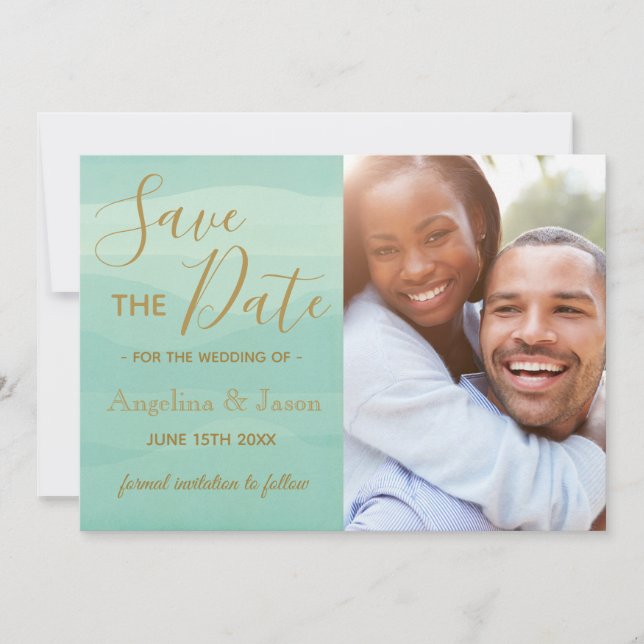 Save The Date Mariage photo vert moderne (Devant)