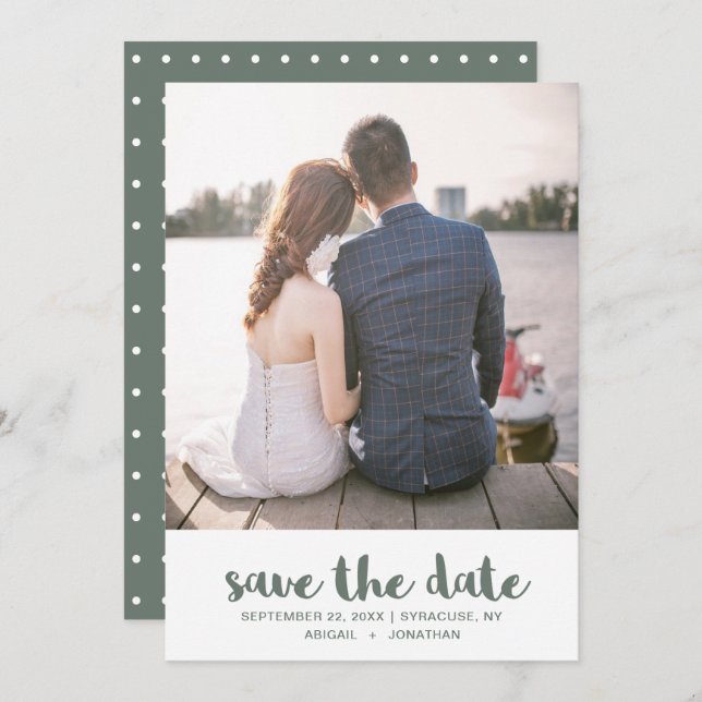 Save The Date Mariage photo vert Polka Dot (Devant / Derrière)