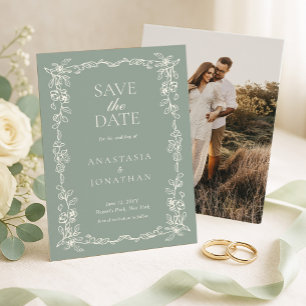 Save The Date Mariage Photo Vintage Vert Sauge Victorien