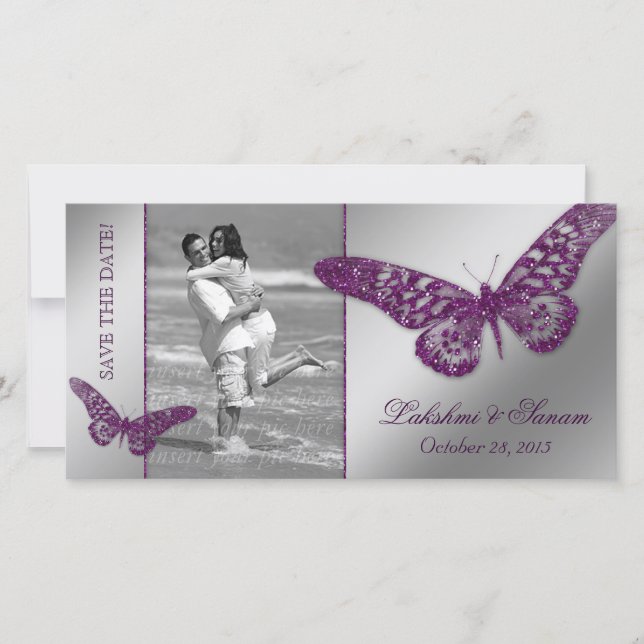 Save The Date Mariage Photocard Enregistrer la date Papillon vio (Devant)