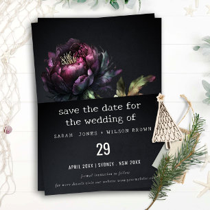 Save The Date Mariage Pivoine Noir Violet Gothique Sombre