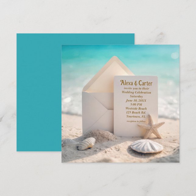 Save The Date Mariage Plage Avec Dollar De Sable (Devant / Derrière)