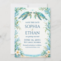 Mariage Plage Tortue Marine Aquarelle Bleu Vert