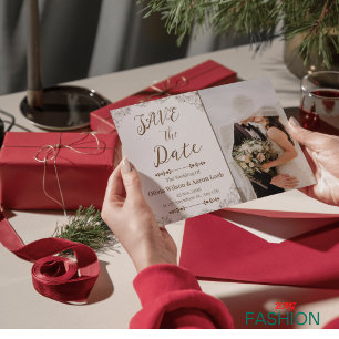 Save The Date Mariage plat Vintage Brown et crème minimal