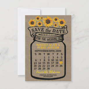Save The Date Mariage Pot Mason Tournesol Septembre 2020 Mois