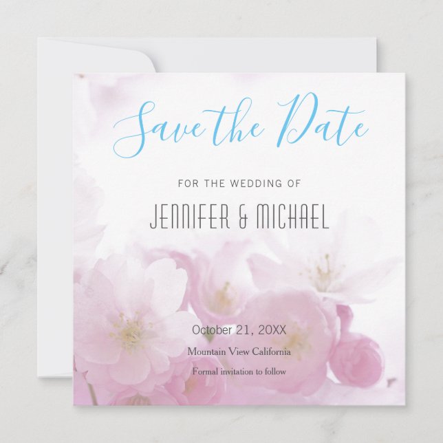 Save The Date Mariage Professionnel Floral Moderne Ciel Bleu (Devant)