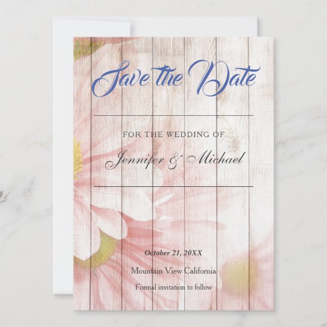 Save The Date Mariage professionnel lin floral classique (Devant)