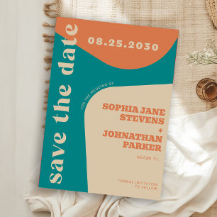 Save The Date Mariage rétro années 70 sarcelle orange beige
