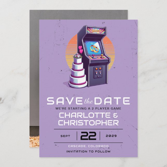 Save The Date Mariage Retro Arcade (Devant / Derrière)