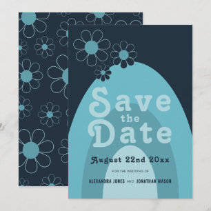 Save The Date Mariage rétro bleu moderne du milieu du 20e siècle