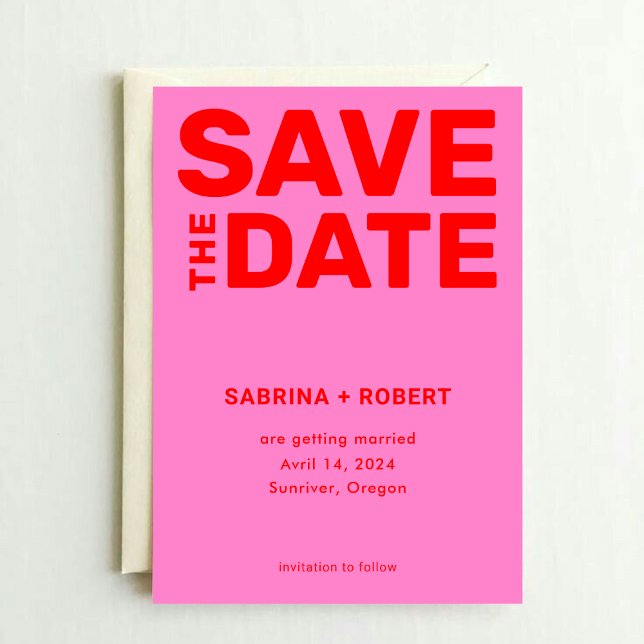 Save The Date Mariage Retro Bold Hot Pink & Red Typography (Créateur téléchargé)