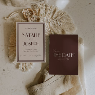 Save The Date Mariage Rétro Brun au Chocolat Élégant