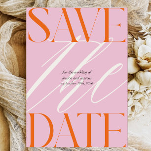 Save The Date Mariage Rétro Gras Rose Orange Écriture Vintage