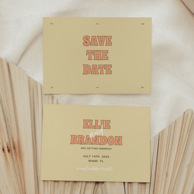 Save The Date Mariage rétro moderne et audacieux beige ELLIE (Créateur téléchargé)