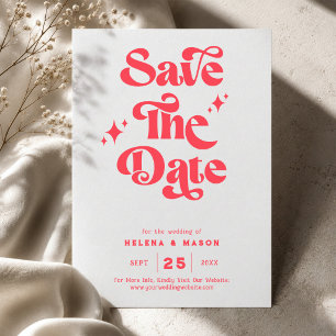 Save The Date Mariage rétro moderne rouge et blanc