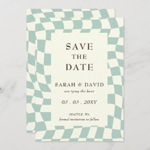 Save The Date Mariage Retro Super Green Checkerboard