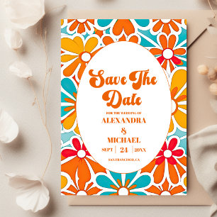 Save The Date Mariage Rétro Vague Groovy 70s Peach Orange 