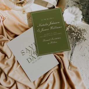 Save The Date Mariage Rétro Vert Olive Crème Élégant Ancien