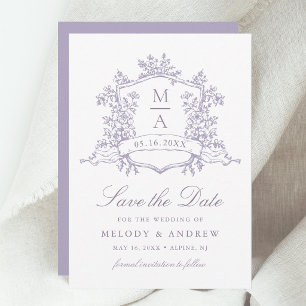 Save The Date Mariage romantique à la lavande avec blason floral