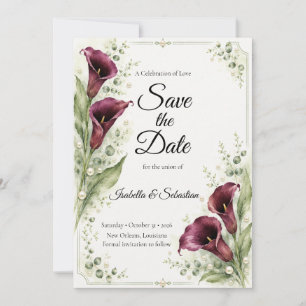 Save The Date Mariage Romantique au Lys Callé Élégant Pourpre