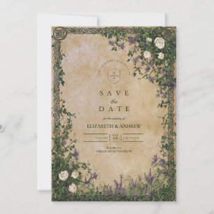 Save The Date Mariage Romantique dans un Jardin Médiéval