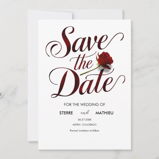 Save The Date Mariage romantique de rose rouge (Devant)