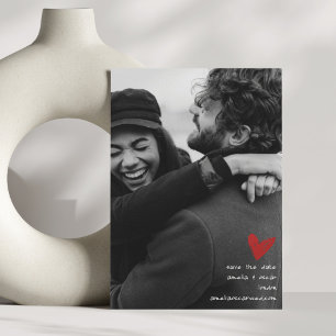 Save The Date Mariage Romantique Moderne Noir et Blanc au Coeur
