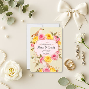 Save The Date Mariage romantique Pastel Floral Birds