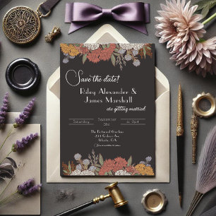 Save The Date Mariage romantique sombre aux fleurs vintage et à 