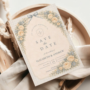 Save The Date Mariage romantique sous une arche de roses roses