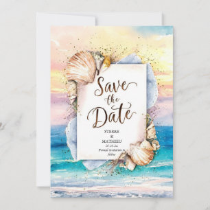 Save The Date Mariage romantique sur la plage peint par Sandy