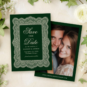 Save The Date Mariage romantique vintage en dentelle verte