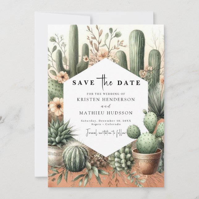 Save The Date Mariage romantique Wild West Cactus (Devant)